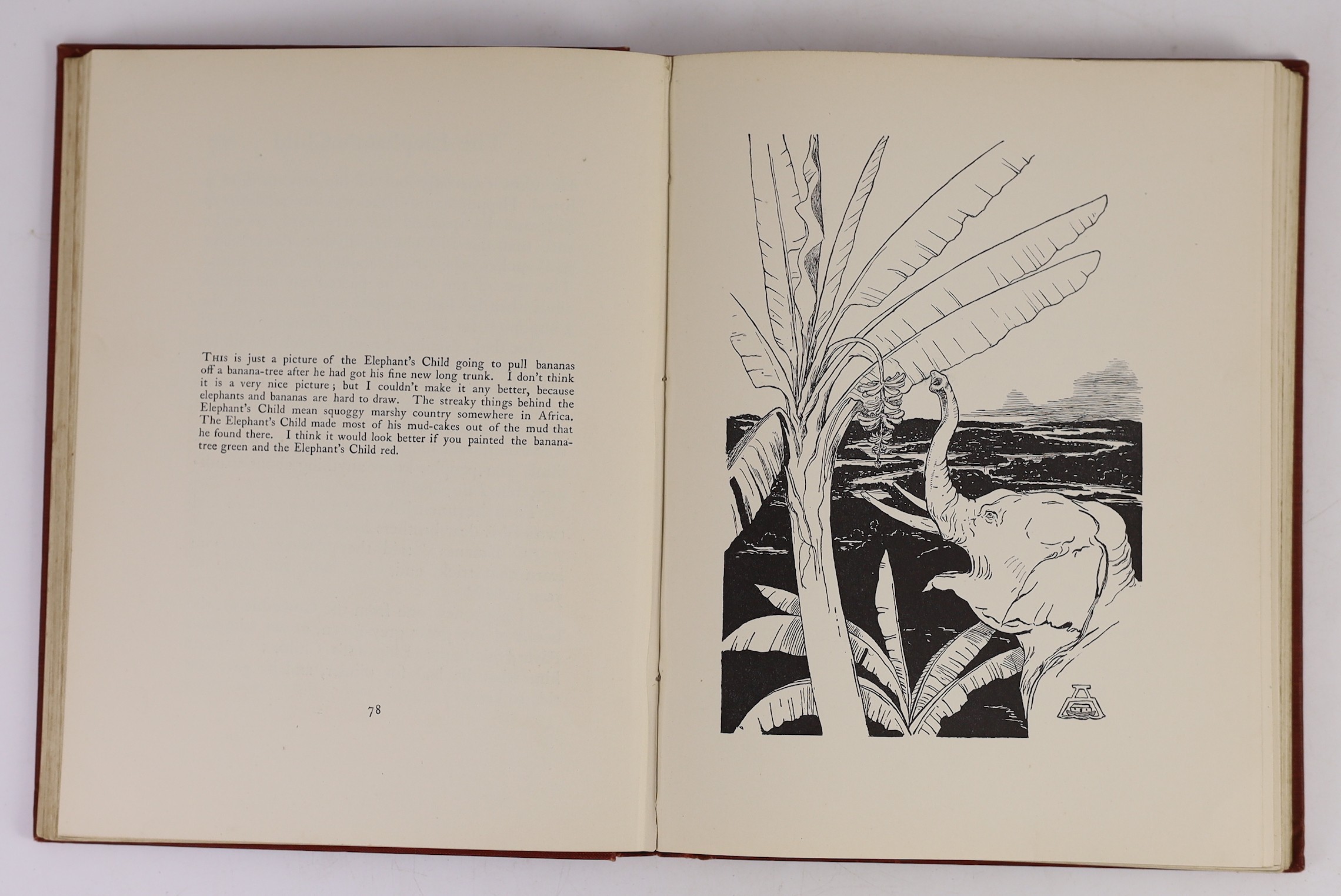 Kiping Rudyard - Just So Stories for Little Children. First edition. num. illus. (but the author, some full page), half title; publisher's black and white pictorially designed maroon cloth, 4to. 1902